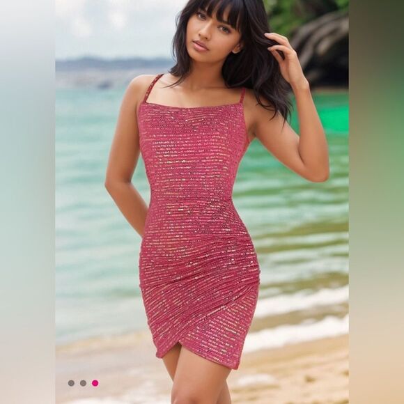 NWT Blush neon pink size 8 mini sequin homecoming party dress strappy back - Picture 2 of 11